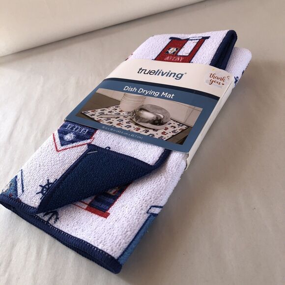 NAUTICAL Dish Drying Mat Reversible 16" X 18" NAUTICAL ICONS 100% Polyester - Picture 4 of 5